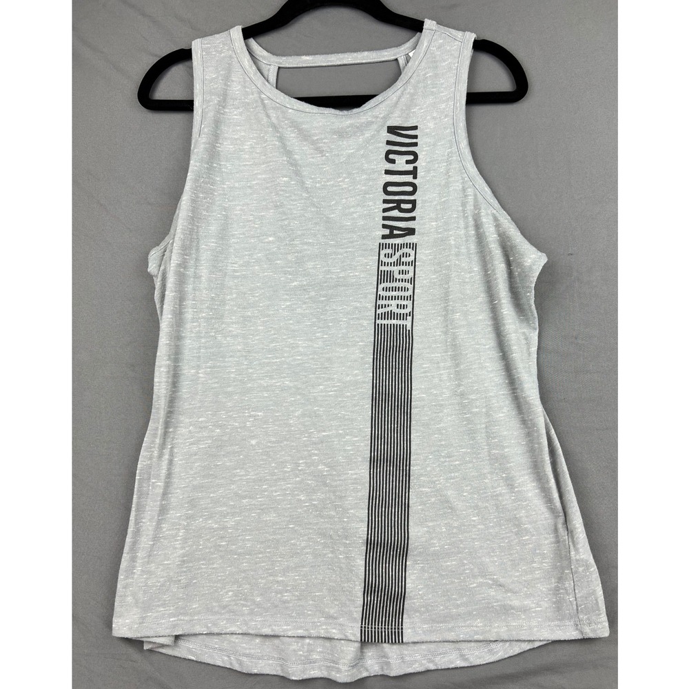 Victoria Sport Tank Top Womens Large Gray Strappy Back Logo Activewear Good